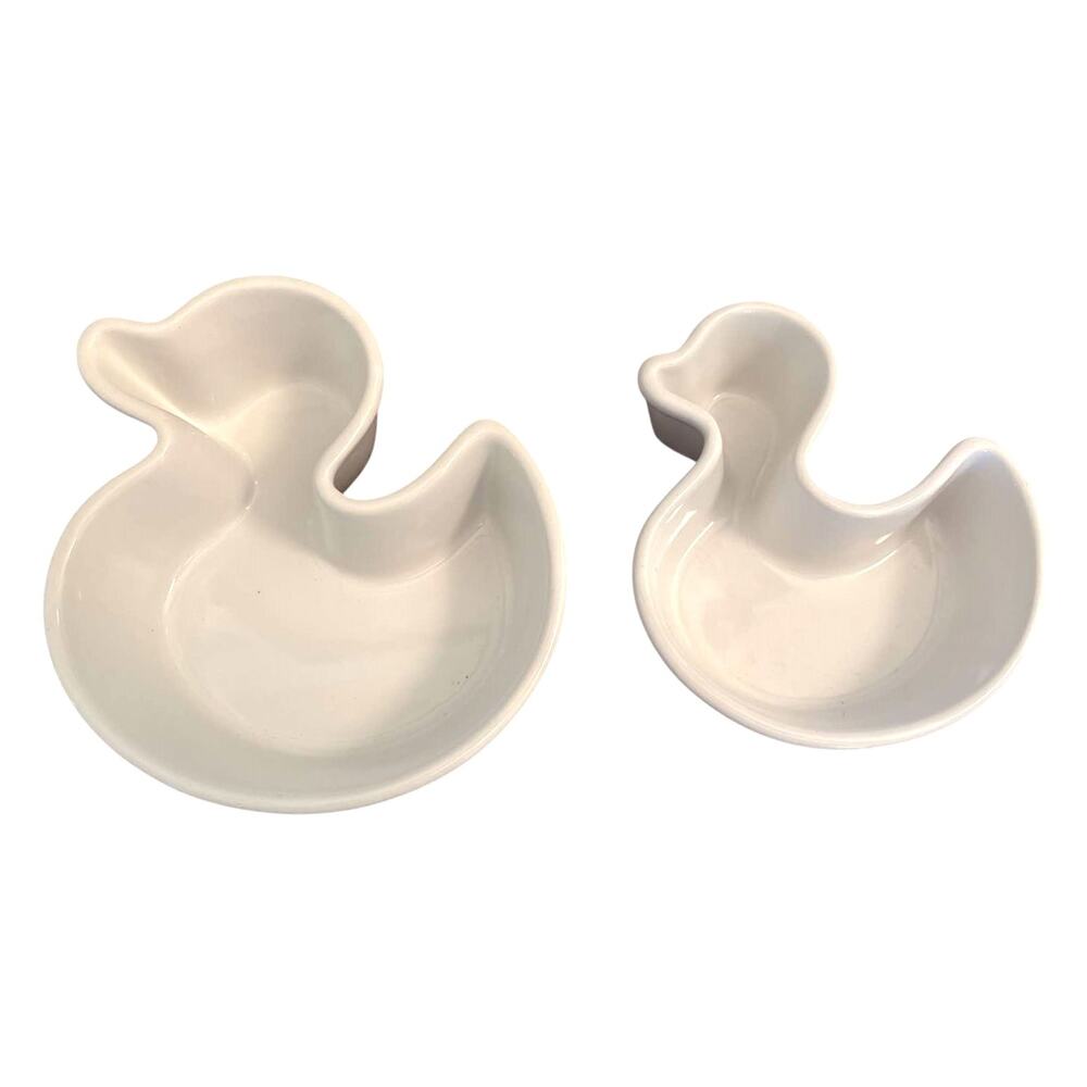 Set of Two Chantal White Ceramic Duck Cookware Baking Dishes One Cup & Two Cup